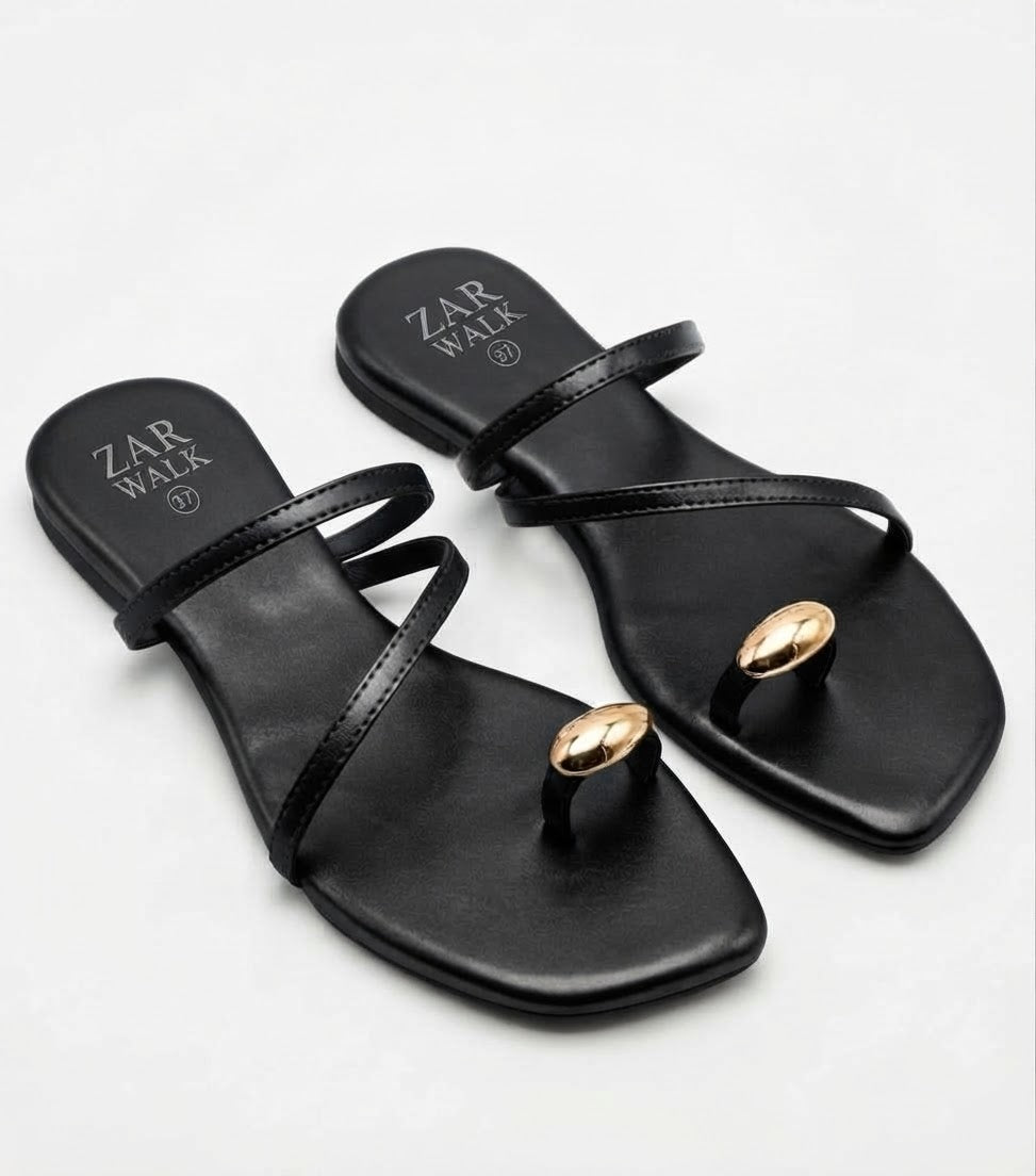 Women’s Metallic Strappy Toe-Ring Flat Sandals
