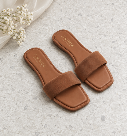 Women's Classic Brown Flat Slide Sandals
