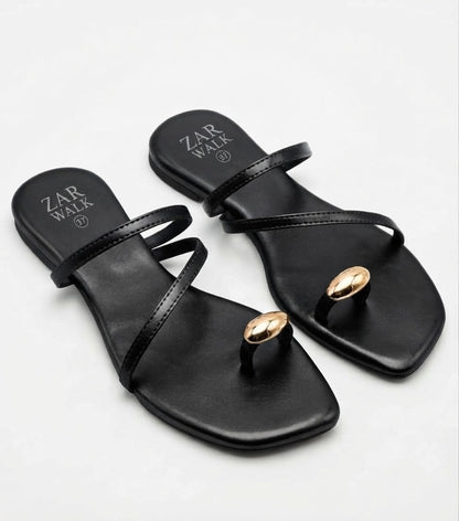 Women’s Metallic Strappy Toe-Ring Flat Sandals