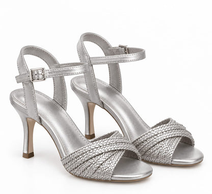 Woven strap high heel sandals side view - Zar Walk Collection