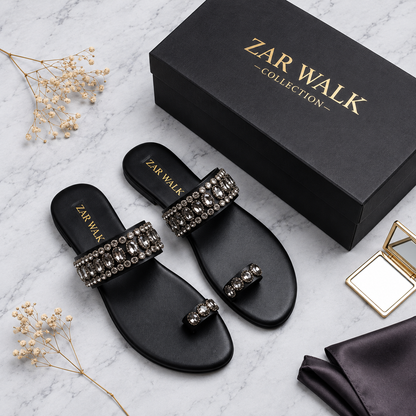 Embellished flat sandals side view - Zar Walk Collection