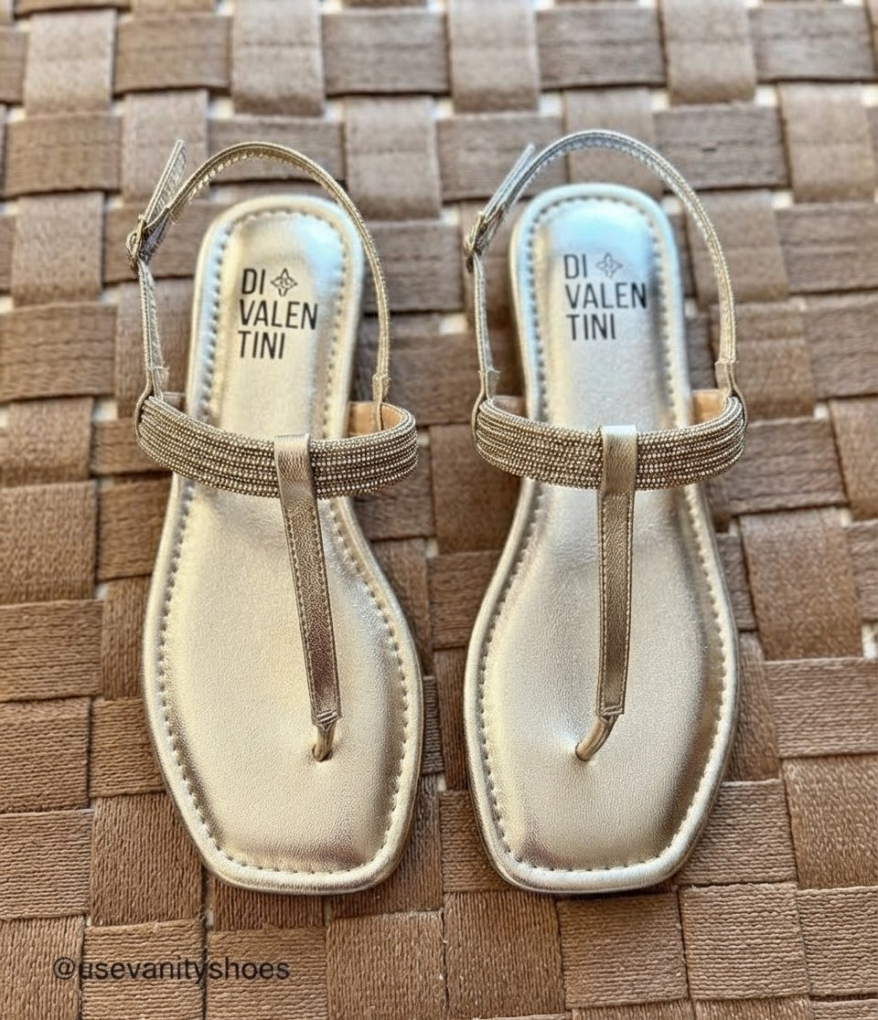 Golden embellished T-strap flat sandals