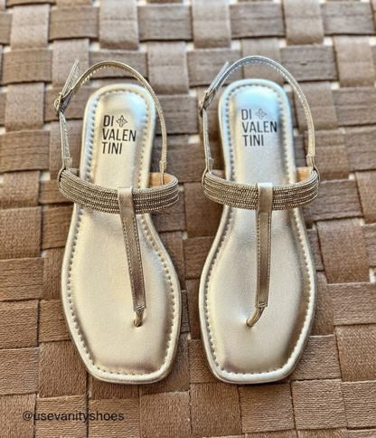 Golden embellished T-strap flat sandals